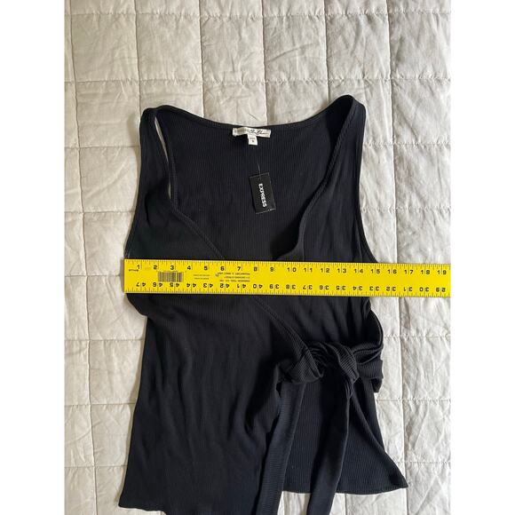 Express One Eleven Cotton Ribbed Black Tie Wrap Tank Top - Picture 6 of 8